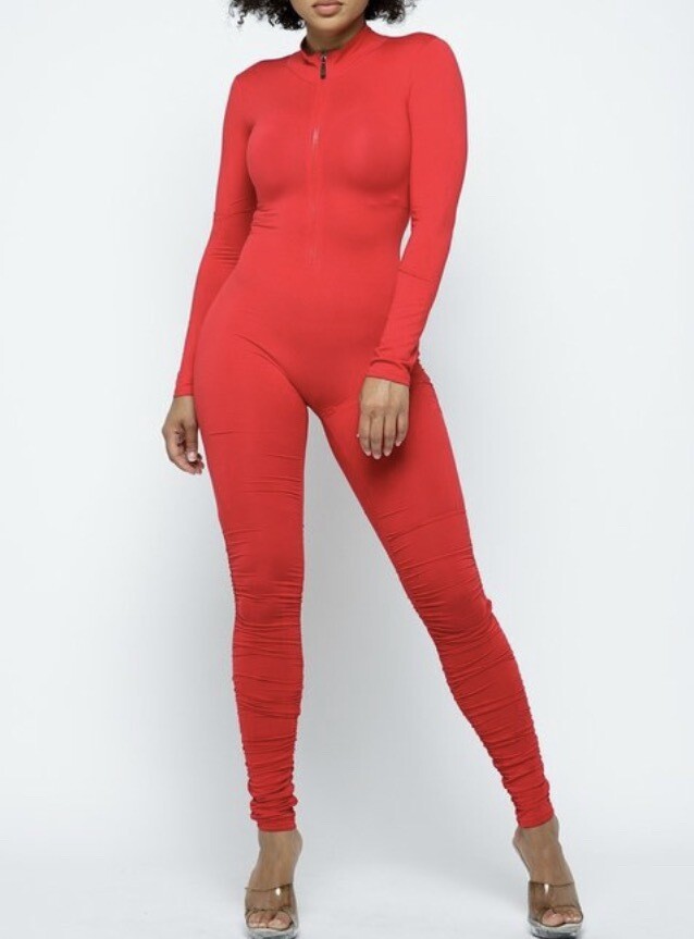 long sleeve ruched jumpsuit
