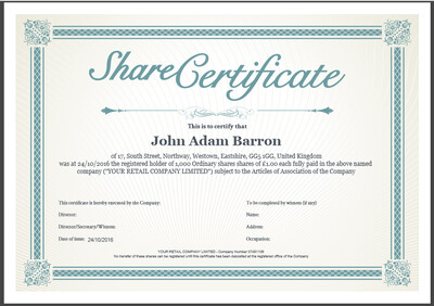 SHARE HOLDERS CERTIFICATE