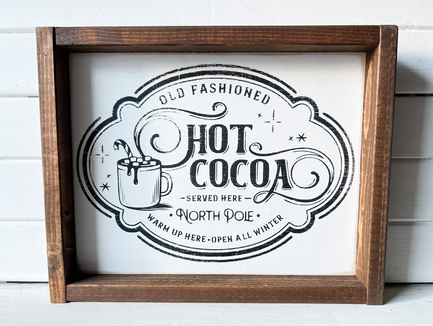 &quot;Old Fashioned Hot Cocoa&quot; lightly distressed Wood Sign Small