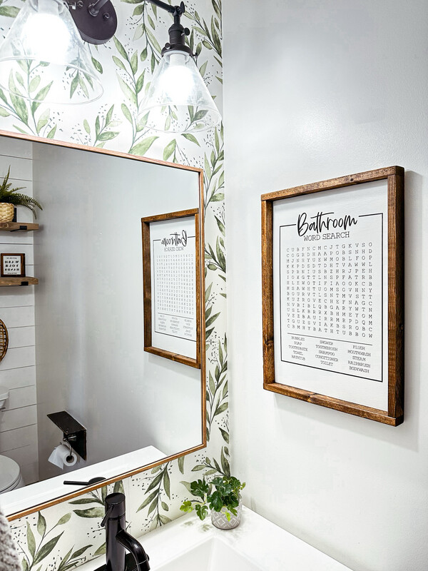 &quot;Bathroom Word Search&quot; Wood Sign