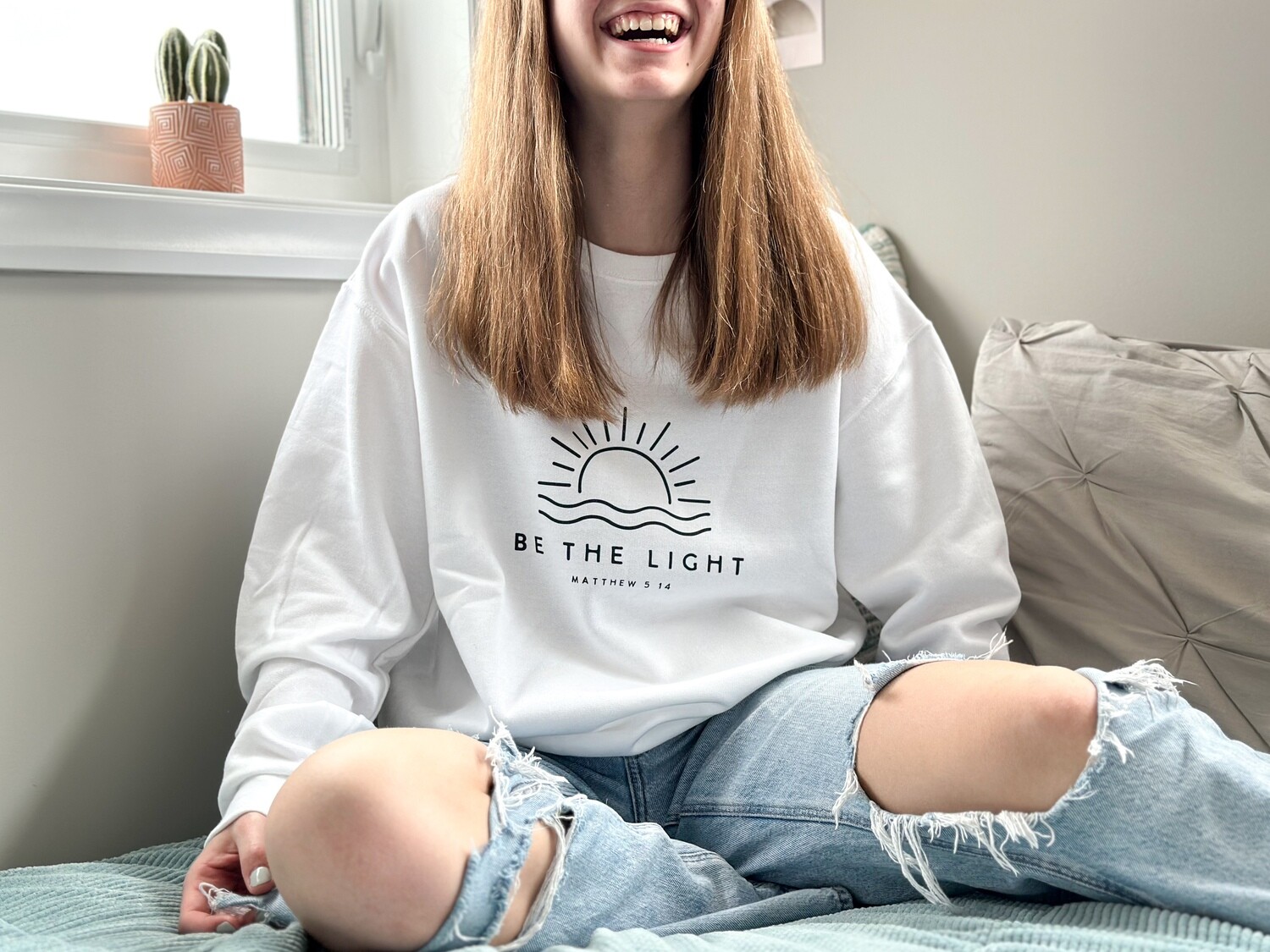 Be The Light White Crewneck, Size: S