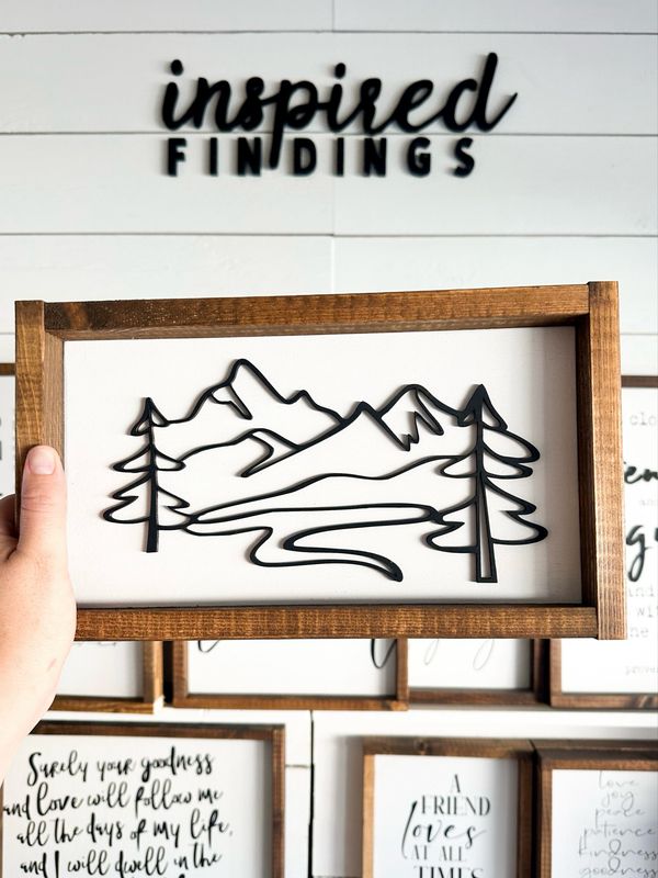 &quot;Mountain Lines” Laser Cut Wood Sign