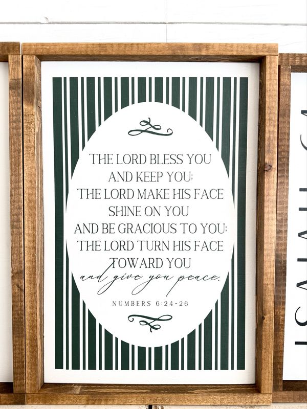 "The Lord Bless You" Green Striped Wood Sign