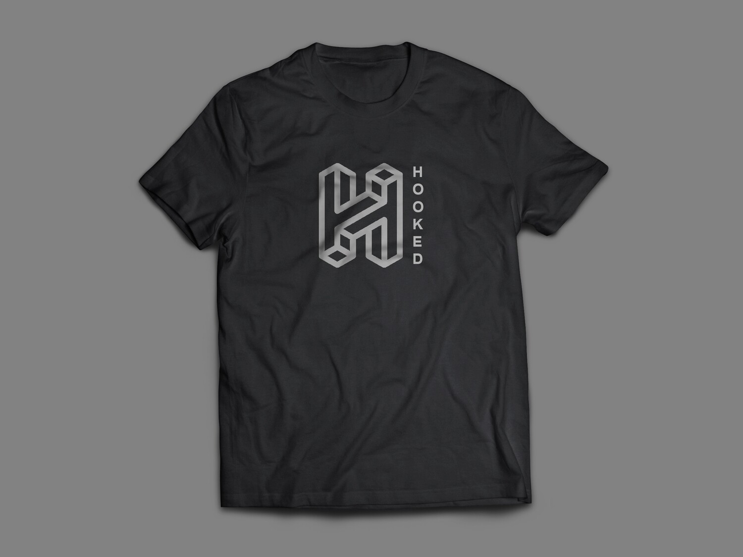 V2 Grey Hooked Logo On A Black T-Shirt