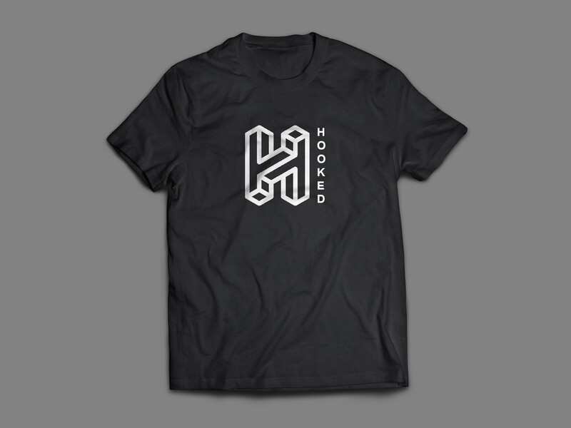 V2 White Hooked Logo On Black T-Shirt