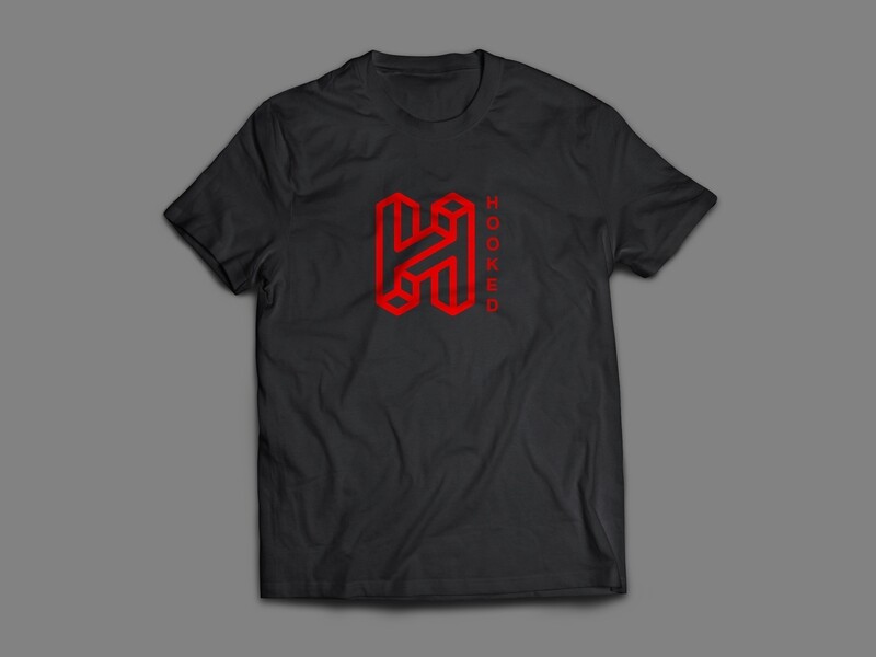 V2 Red Hooked Logo On Black T-Shirt