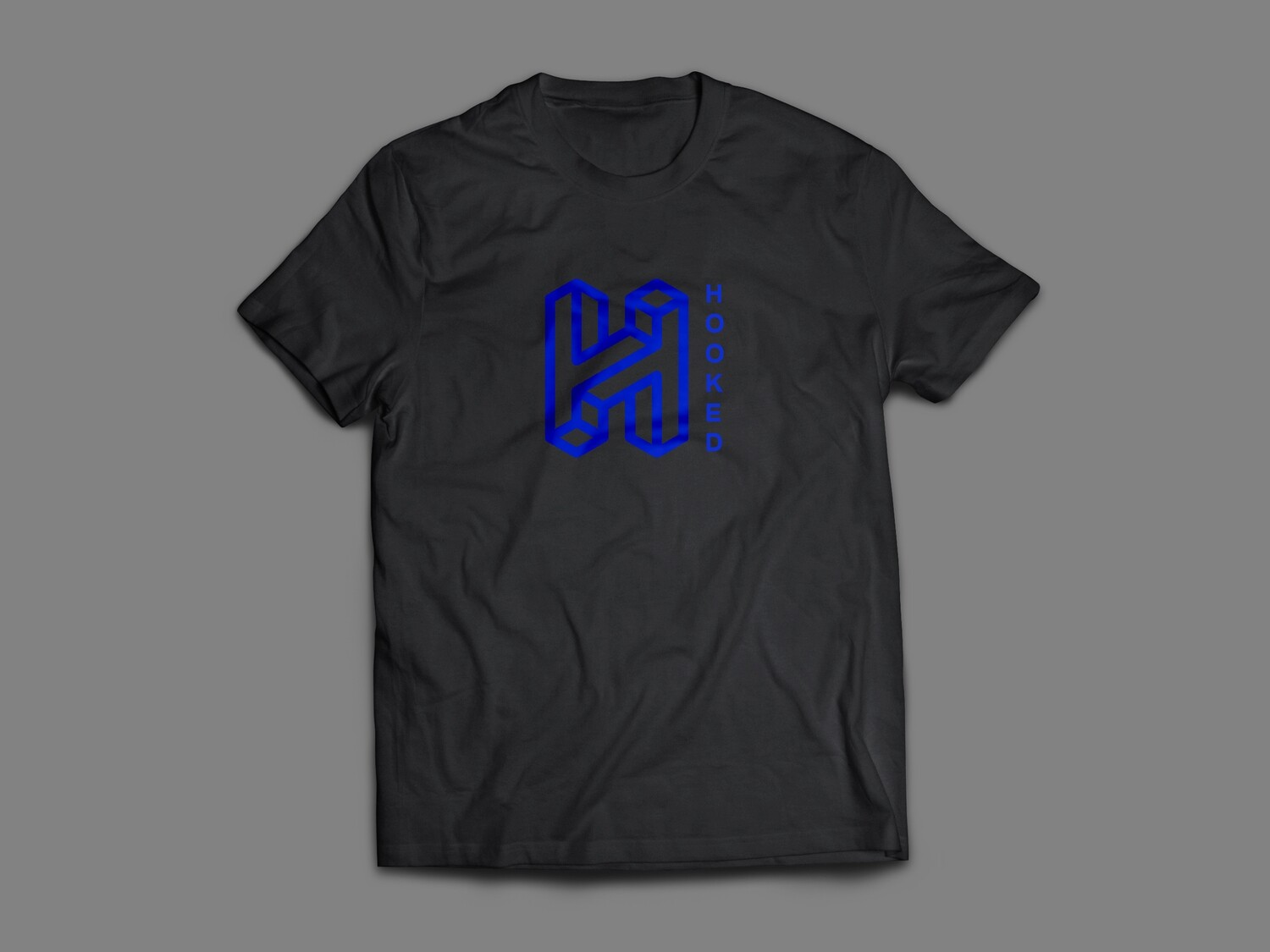 V2 Blue Hooked Logo On Black T-Shirt