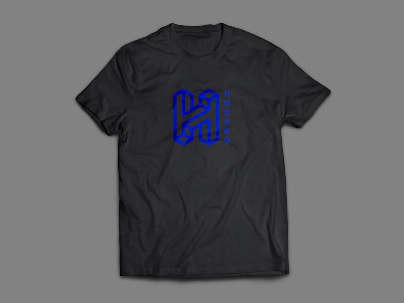 V2 Blue Hooked Logo On Black T-Shirt