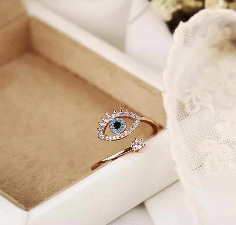 Crystal Blue Evil Eye Ring (RoseGold)