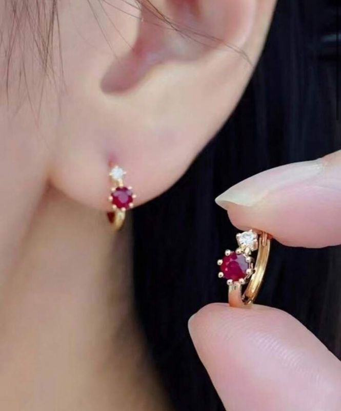 Ruby &amp; Cubic Zirconia Mini Hoops