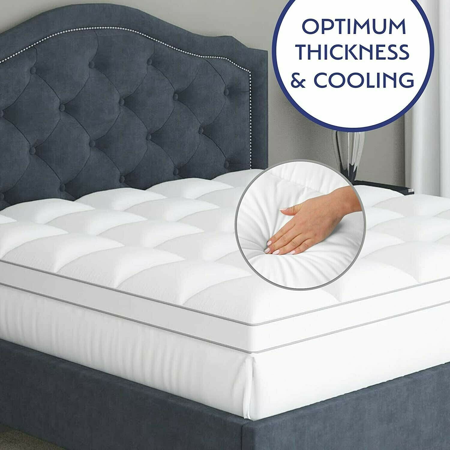 Mattress-Topper Queen Pure Cotton Top - Plush Quilted Pillow Top with Down Alternative Fill, Water Resistant Optimum Thick Mattress Topper Pad, Fitted Deep Pocket for Mattress 18 Inches