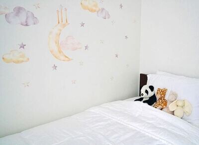 Yellow Crescent Moon, Stars & Clouds Set Yellow Crescent Moon, Stars & Clouds Set