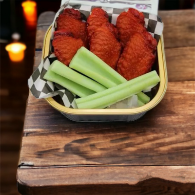 Hot Chicken Wings And Celery Wing Basket