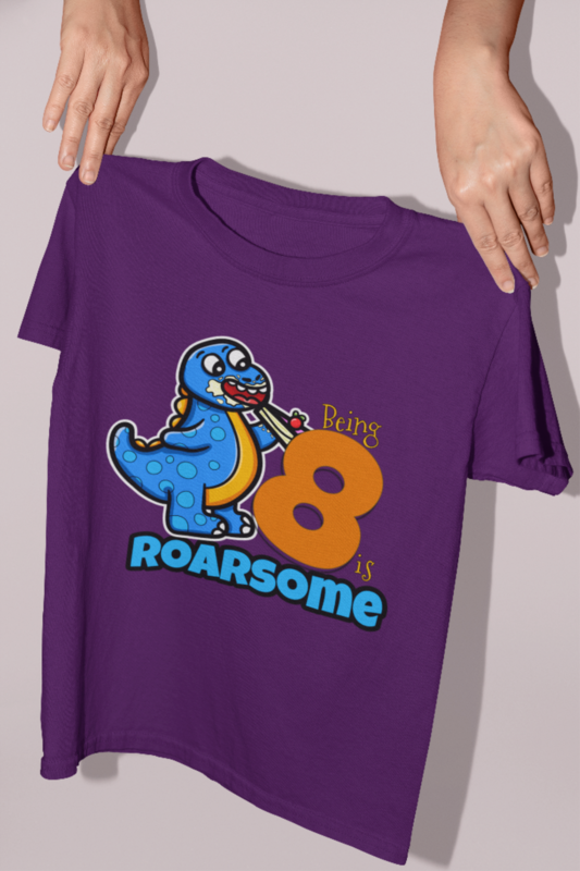 Customised Birthday T-shirts for Boys - Dinosaur tshirts for boys. Personalise tshirt - &#39;BEING (age) IS ROARSOME
