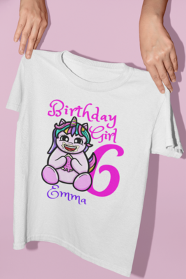 Customised Birthday T-shirts for Girls- Unicorn birthday tshirt - Unicorn tshirts for Girls. Personalise tshirt - '(Age & Name) BIRTHDAY GIRL