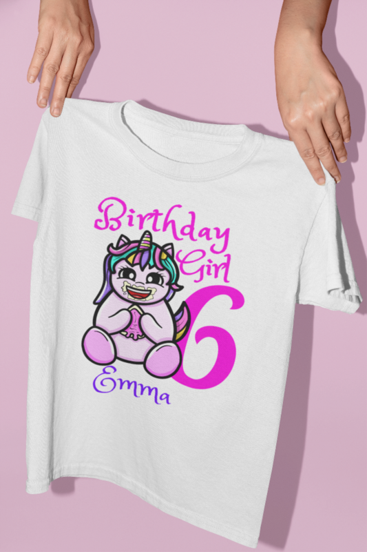 Customised Birthday T-shirts for Girls- Unicorn birthday tshirt - Unicorn tshirts for Girls. Personalise tshirt - &#39;(Age &amp;  Name) BIRTHDAY GIRL