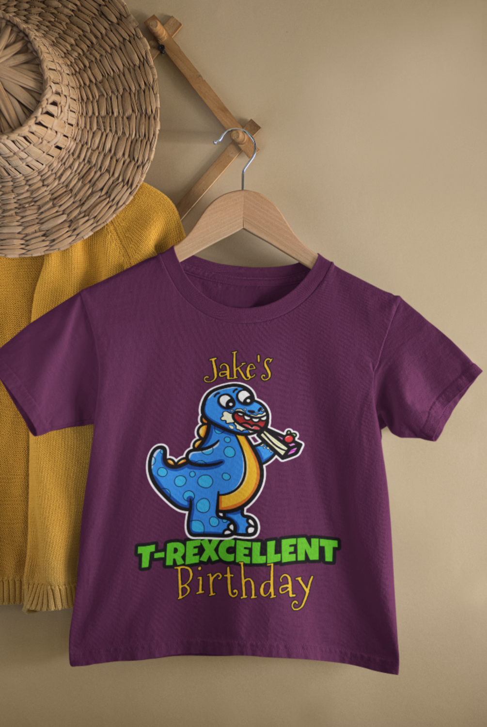 Customised Birthday T-shirts for Boys - Dinosaur tshirts for boys. Personalise tshirt - '(NAME) T-REXCELLENT BIRTHDAY'