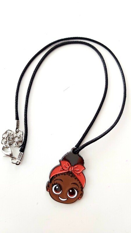 Cute Little Brown Girl Enamel Necklace