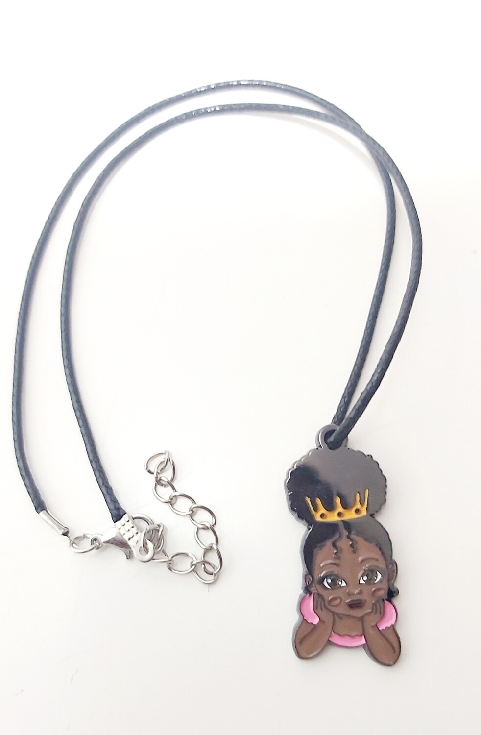 Cute Little Brown Princess Enamel Necklace