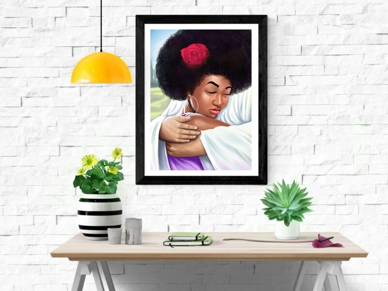 Lady Wrapped in Arms Print - Wall art PRINT ONLY A3 Size