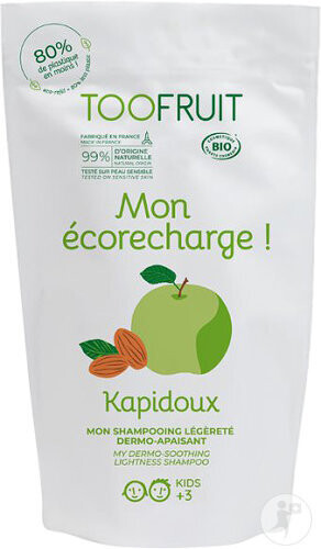 Kapidoux Mon écorecharge Shampooing enfant BIO Dermo- apaisant Pomme Verte- Amande Douce 400ml / Too fruit
