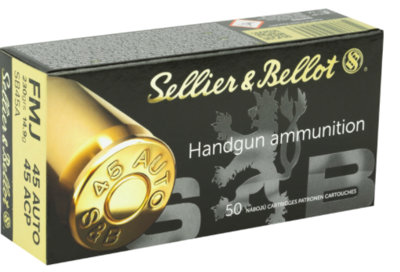 Sellier &amp; Bellot SB45A Handgun Ammunition 45 ACP 230 gr Full Metal Jacket (FMJ) 50 Bx