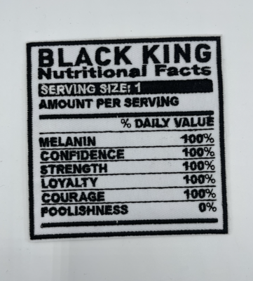 Black King Nutritional Facts Iron On Patch
