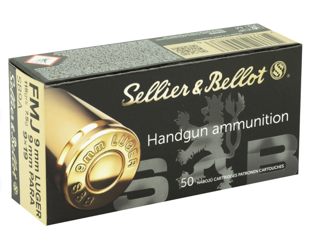 Sellier &amp; Bellot 9mm Luger Ammo 124 Grain Full Metal Jacket/50 RD