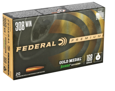 Federal Gold Medal 308 Winchester Ammo 168 Grain Sierra MatchKing Hollow Point