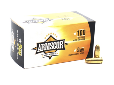 Armscor Precision 9mm Luger Ammo 115 Grain Full Metal Jacket 100 Value Pack