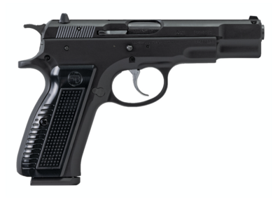 CZ USA 75 B Retro 9mm Luger Caliber with 4.60&quot; Non-Tilted Barrel, 17+1 Capacity, Overall Black Finish Steel, Beavertail Frame, Inside Railed Slide &amp; Waffle Pattern Aluminum Grip