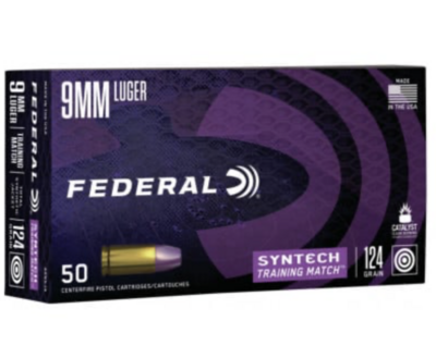 Federal Syntech Training Handgun Ammunition 9mm Luger 124 gr TSJ 1050 fps 50/ct