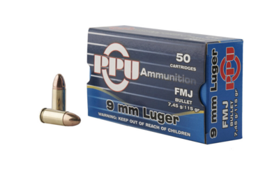 Prvi Partizan PPU 9mm Luger Ammunition 50 Rounds 115 Grain Full Metal Jacket 1145fps