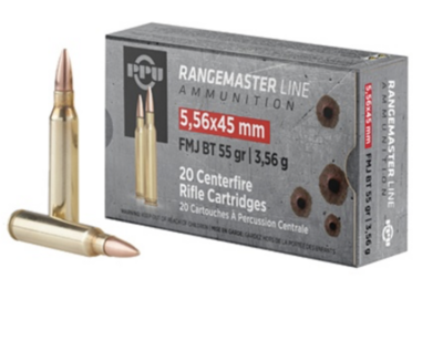PPU Rangemaster 5.56x45mm NATO 55 gr Full Metal Jacket Boat-Tail (FMJBT) 20 Bx