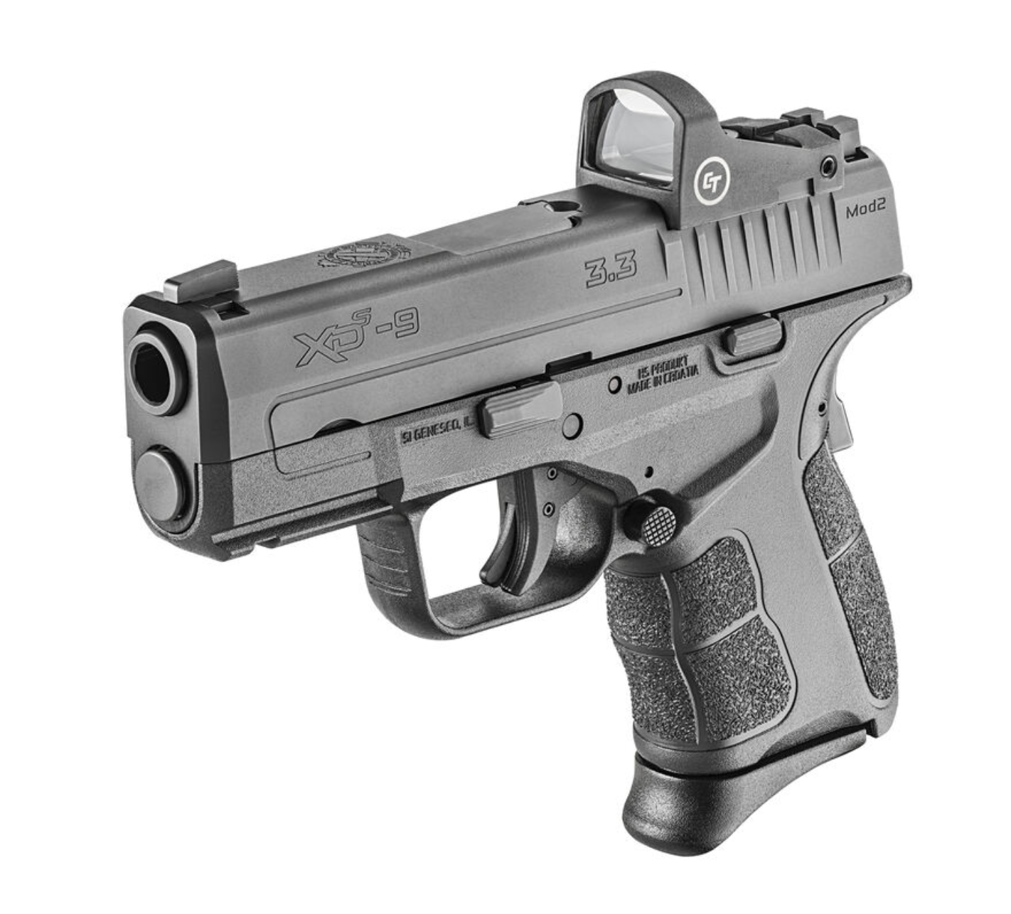 Springfield Armory XD-S Mod.2 OSP 9mm Luger 3.30&quot; 9+1, 7+1 Railed Black Frame Black Melonite Steel with Optic Cut Slide Enhanced Textured Black Polymer Grip Includes Crimson Trace CTS-1500 Red Dot