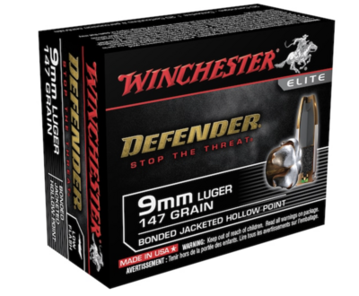 Winchester Defender Ammunition 9mm Luger 147 Grain Bonded Jacketed Hollow Point Box of 20