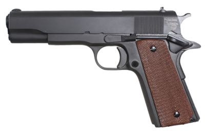 Taylors and Company 1911STD 1911 Traditional 45 ACP 5&quot; 7+1 Blued Blued Steel Slide Checkered Walnut Grip