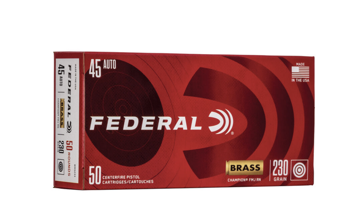 Federal Champion Ammo .45 Auto 230 Grain Full Metal Jacket Bullet 845 fps 50 Rounds