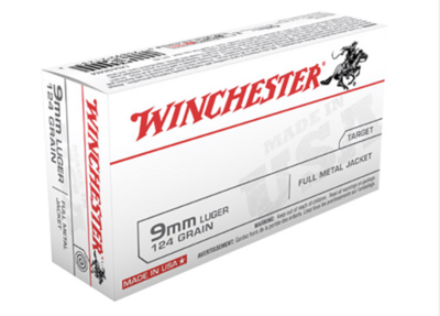 Winchester Ammo 9mm Luger 124 gr Full Metal Jacket (FMJ) 50/Box