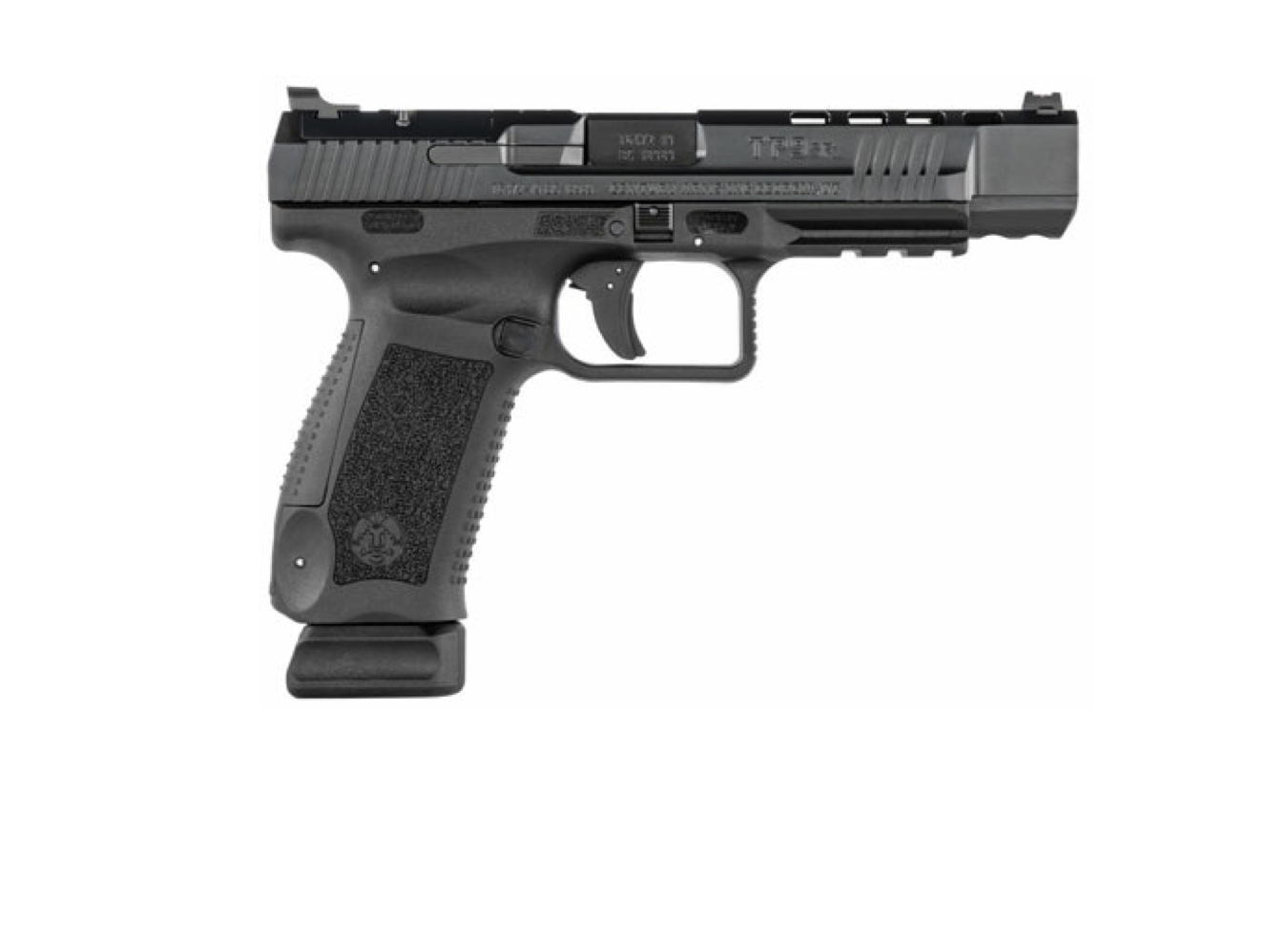 Canik HG5632N TP9SFx 9mm Luger Caliber with 5.20&quot; Barrel, 20+1 Capacity, Black Finish with Picatinny Rail Frame, Serrated Nitride Finish Steel with Ports Slide &amp; Interchangeable Backstrap Grip