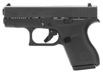 Glock G42 Gen3 Compact 380 ACP 3.25&quot; 6+1 Black Steel Slide Black Polymer Grip Fixed Sights