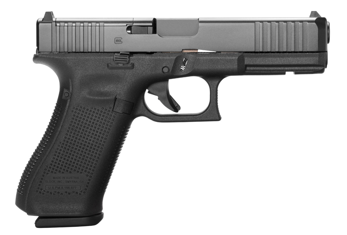 Glock MOS G17 Gen5 MOS 9mm Luger 4.49&quot; 10+1 Overall Black Finish with nDLC Steel with Front Serrations &amp; MOS Cuts Slide, Rough Texture Interchangeable Backstraps Grip &amp; Fixed Sights