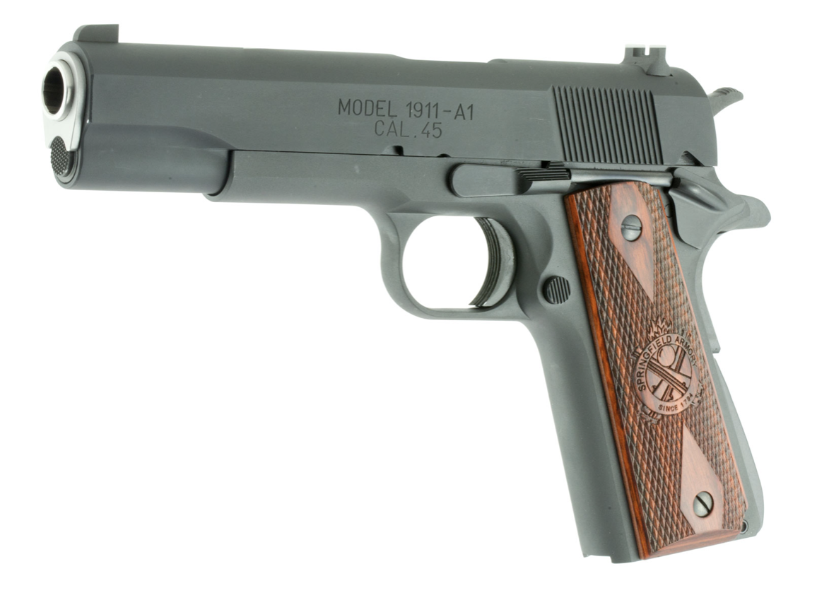 Springfield Armory 1911 Mil-Spec *CA Compliant 45 ACP 5&quot; 7+1 (PB9108LCA) Black Parkerized Frame Black Parkerized Carbon Steel with Rear Serrations Slide Crossed Cannon Cocobolo Grip