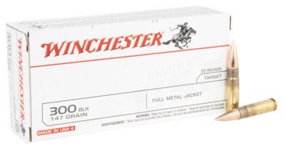 Winchester Ammo Target 300 Blackout 147 gr Full Metal Jacket Open Tip (FMJOT) 20 Bx