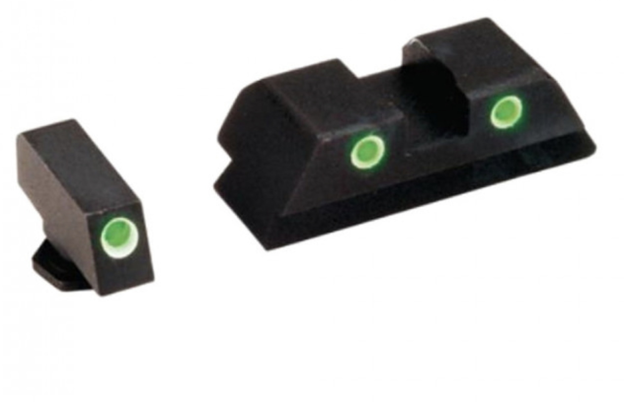 AmeriGlo GL113 Classic 3-Dot Night Sight Set Tritium Green with White Outline Front, Green with White Outline Rear Black Frame for Most Glock Gen1-4