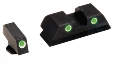 AmeriGlo GL113 Classic 3-Dot Night Sight Set Tritium Green with White Outline Front, Green with White Outline Rear Black Frame for Most Glock Gen1-4