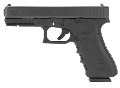 Glock G37 Gen3 45 GAP Caliber with 4.49&quot; Barrel, 10+1 Capacity, Overall Black Finish, Steel Slide, Finger Grooved Rough Texture Polymer Grip &amp; Fixed Sights