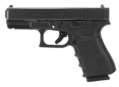 Glock G38 Gen3 Compact 45 GAP Caliber with 4.02&quot; Barrel, 8+1 Capacity, Overall Black Finish, Picatinny Rail Frame, Serrated Slide, Finger Grooved Rough Texture Polymer Grip &amp; Fixed Sights