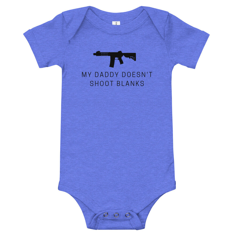 Shoot Blanks Baby short sleeve one piece, Color: Heather Columbia Blue, Size: 3-6m