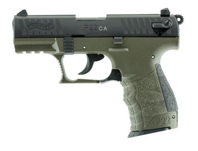 Walther Arms P22 Military *CA Compliant 22 LR Caliber with 3.42&quot; Barrel, 10+1 Capacity, OD Green Finish Picatinny Rail Frame, Serrated Matte Black Tenifer Steel Slide &amp; Interchangeable Backstrap Grip